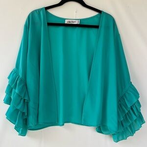eb&ive  Turquoise Ruffle‎ Sleeve Blouse Size S/M